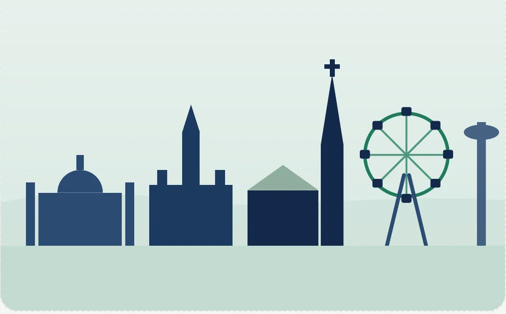 Nachhilfe in Wien – Skyline mit Karlskirche, Rathaus, Stephansdom, Riesenrad und Donauturm